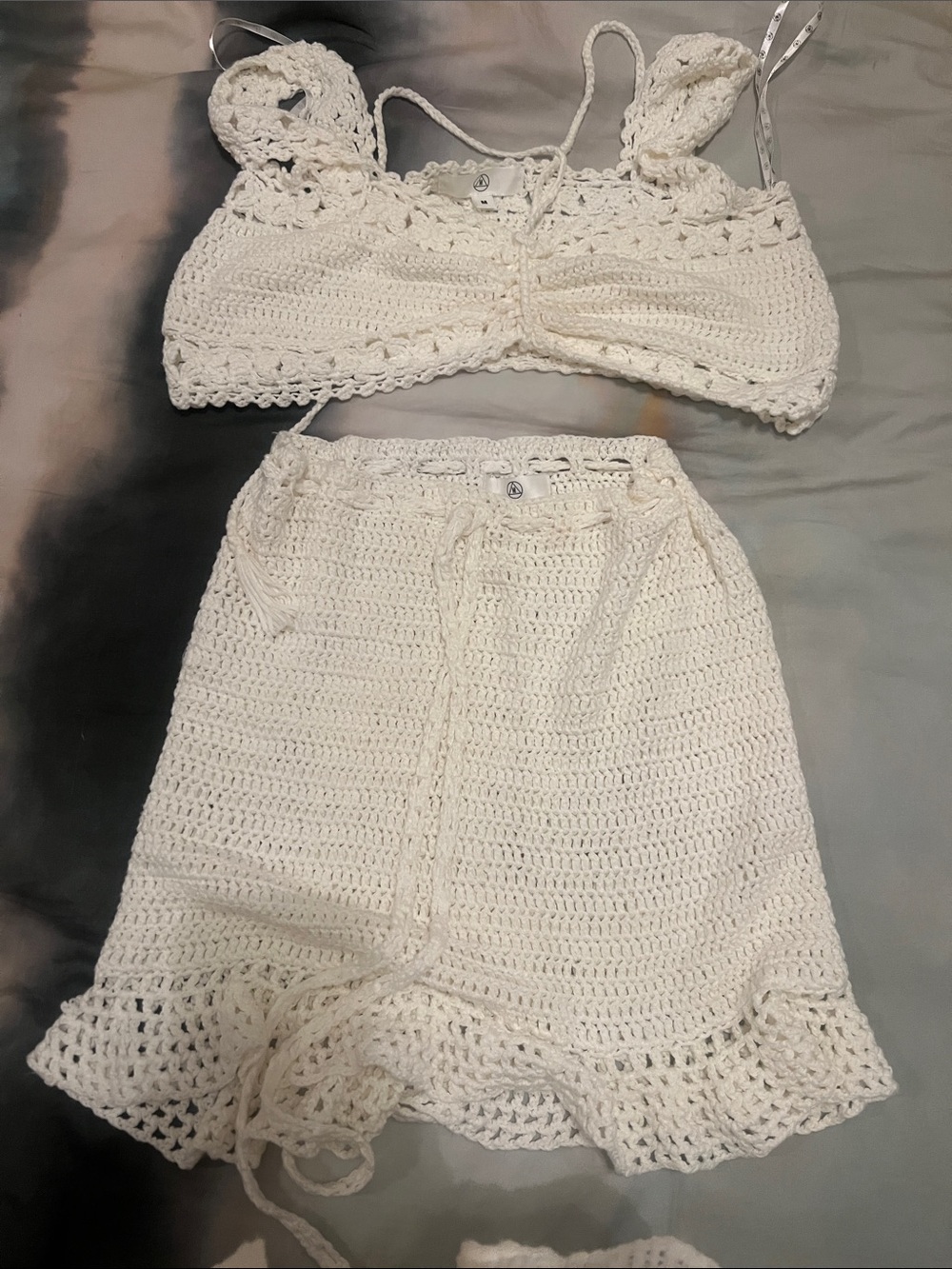 Missguided White Crochet Top + Skirt Set